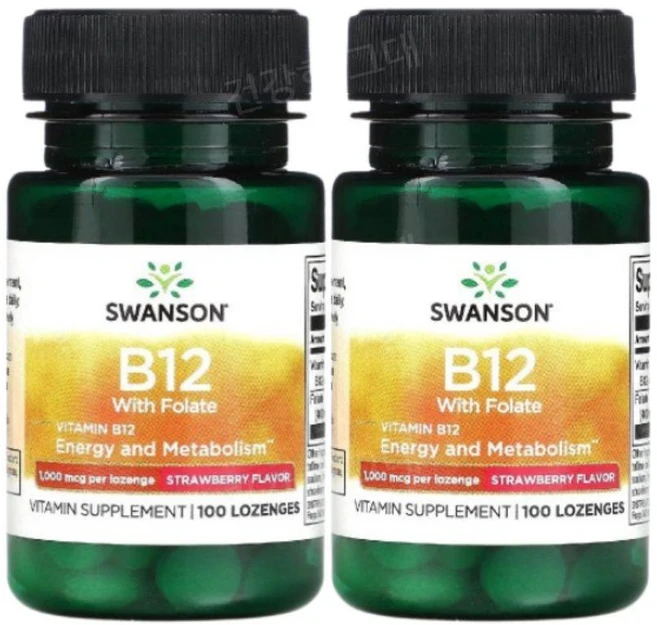 스완슨 비타민 B12 위드 폴레이트 딸기 1000 mcg 100 사탕정, 100정, 2개 - 쿠팡