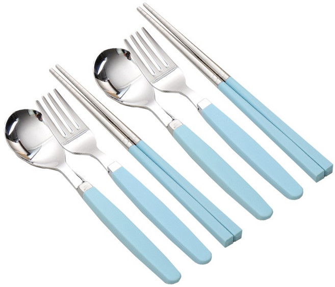 라온누리 픽미 컬러 아동 수저세트 숟가락 2p + 젓가락 2p + 포크 2p, 베이직 블루(BL), 1세트