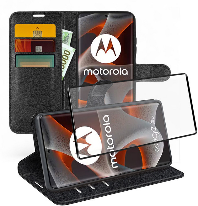 모토로라 엣지 50 프로 가죽 지갑 케이스 풀커버 액정강화 방탄필름