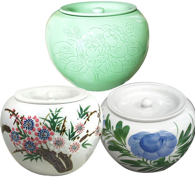 기모아 국산 입체 꽃무늬 요강 복요강 녹색요강 도자기요강 풍수소품, 02 도자기 목단요강, 1개