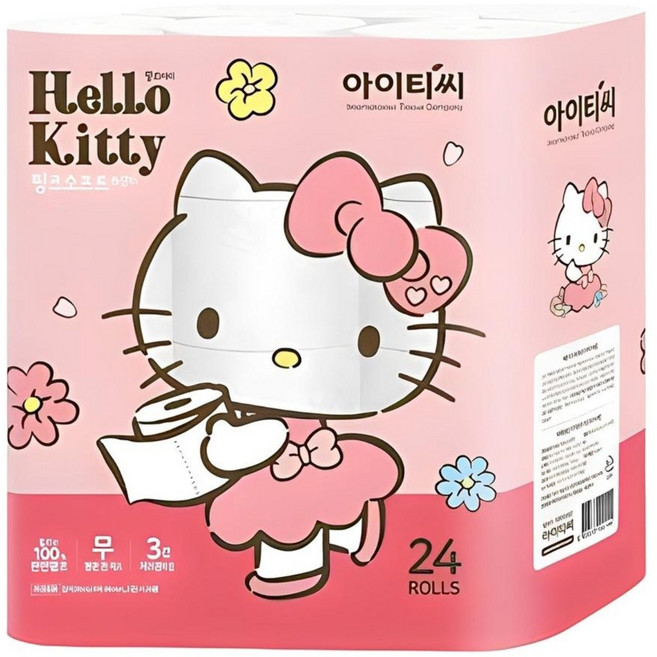 헬로키티 핑크소프트 천연펄프 3겹 롤화장지 30m, 24롤, 1개