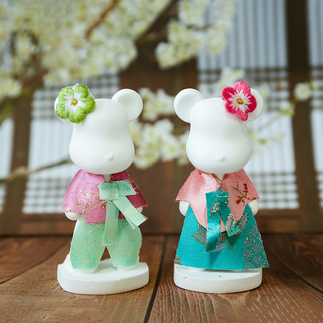 [릴리몰리] 업사이클링 한복 베어브릭 석고방향제 4개 만들기 새활용 공예 diy 키트, 블랙베이앤베이
