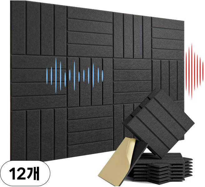 아이라 고밀도 접착형 난연 흡음재 셀프시공 소음방지 방음판 30 x 30 x 0.9cm, 12개, 블랙