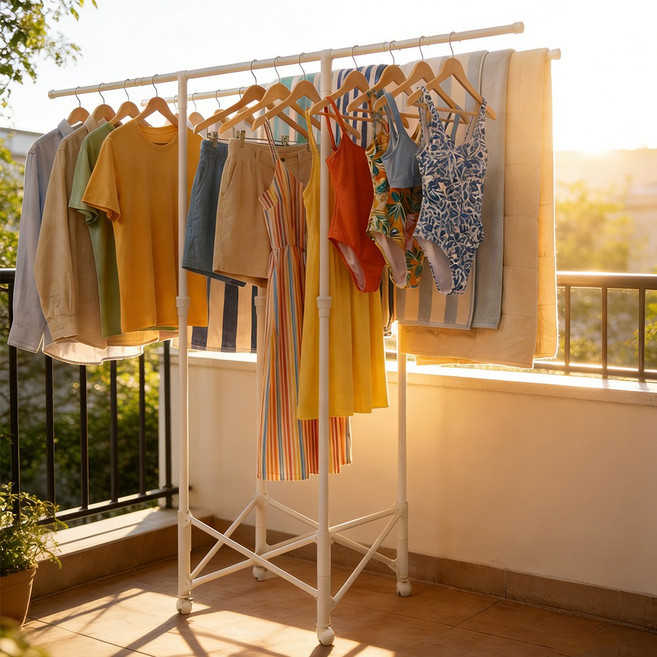 접이식 건조대 이동식 이불건조대 스탠드형 빨래건조대 튼튼한 대형 빨래건조대, 흰색