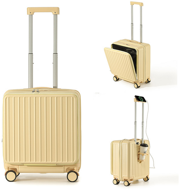 YINUO [3년무상AS] 프론트 오픈 20인치 기내용 캐리어 USB 충전포트 핸드폰 거치대 멀티 여행용 케리어