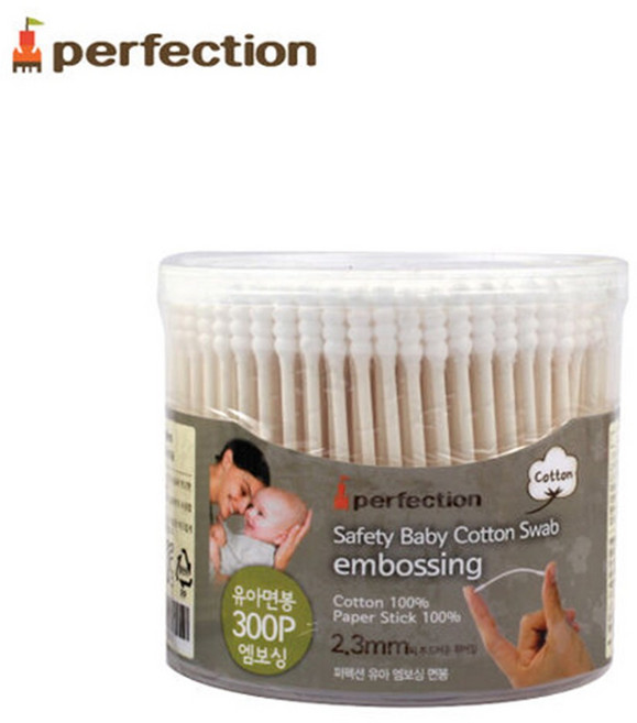 퍼펙션 유아용 골지 면봉, 300개입, 1박스
