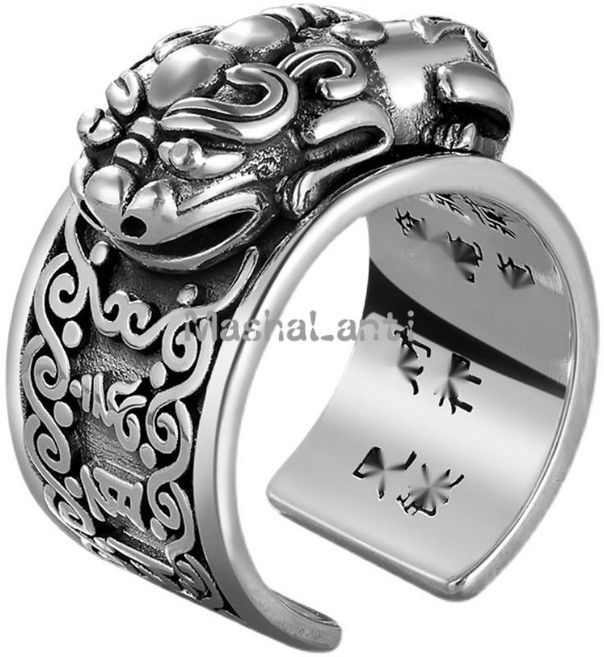 마샤 란티 s999 실버 재화 반지 육자진언 남녀공용 재화 반지 순은 오픈링r240731-1