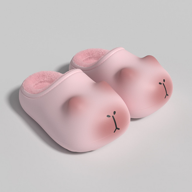 카피바라/귀여운 곰돌이 EVA 방수 털슬리퍼 방한 슬리퍼 폭신폭신 겨울슬리퍼 겨울 기모 미끄럼 방지 실내화(귀여운 캐릭터 디자인 초등학생에게 선물하기 좋음)