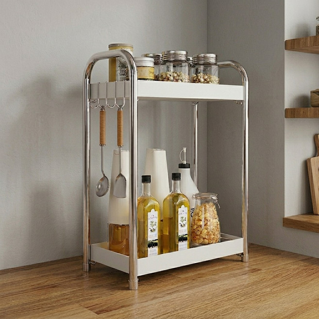 위디어 스테인리스 2단 양념통 정리 주방 선반, 1개, 화이트