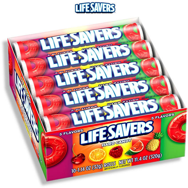 Life Savers 라이프 세이버 5가지 과일맛 하드 캔디 32g 10롤, 320g, 1개