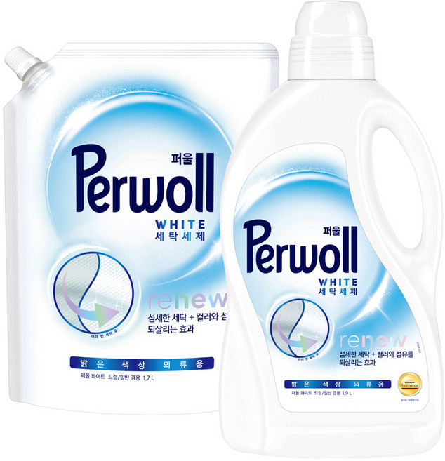 퍼울 세탁세제 용기+리필 / 어두운 의류용 컬러세탁 섬유 회복세제 -T.C, 화이트, 1세트, 3.6L
