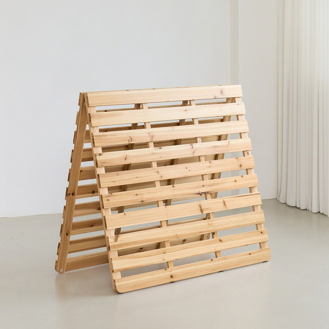 라이프먼트 베이직 2단 접이식 저상형 원목 매트리스 깔판 침대 프레임, 내추럴원목