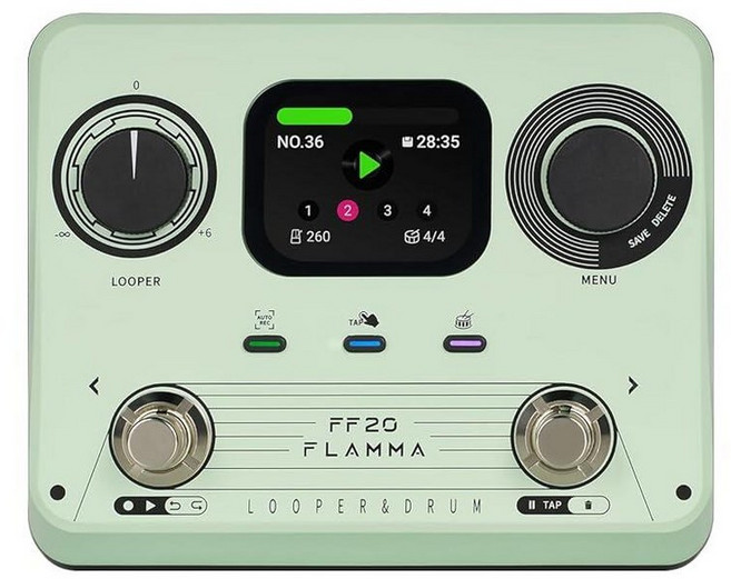 FLAMMA FF20 루퍼 페달 드럼 머신 스크린이 있는 드럼 루퍼 기타 페달 300분 녹음 드럼 그루브 220개 루프 슬롯 100개 타임 스트레치 자동 녹음 US, Mint Green
