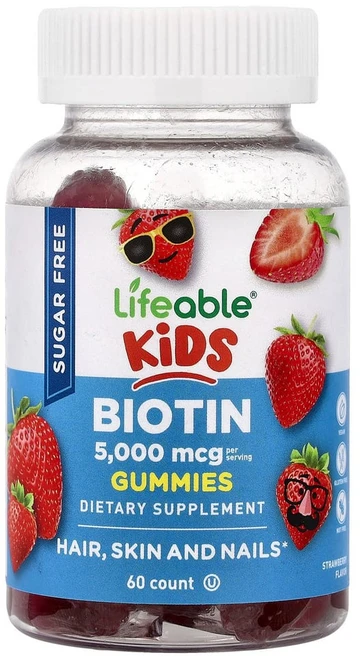 아이허브 어린이용 비오틴 구미젤리 무설탕 라즈베리 5000mcg 60개(개당 2500mcg), LFB73080, 1개, 60정 - 쿠팡