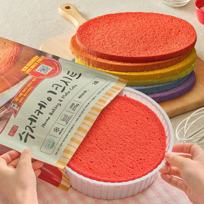 장가네제과 수제 케이크시트 (레인보우/6색2호) [노오븐 케이크만들기 홈베이킹 DIY케이크], 1개