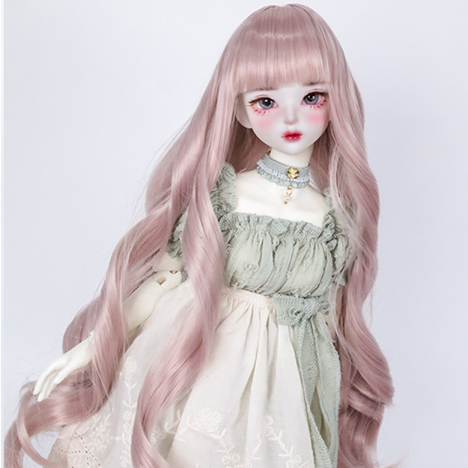 구체관절인형 가발 웨이브 롱 컬 7-8인치 42cm급용 MSD 도리스돌30, F.베이지 핑크 (가발만 인형미포함), 1개