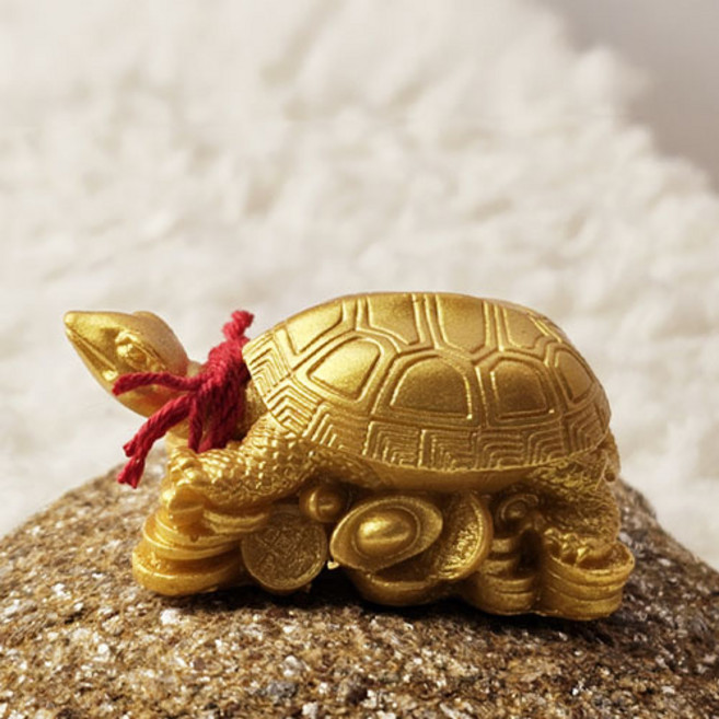 티큐 장수 건강 금전운 재물복 풍수 인테리어 소품 개업 집들이선물 엽전 붉은실 금거북이 장식 E326, 1개