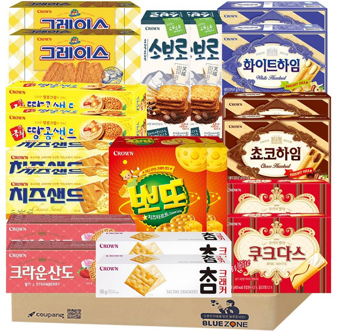 곽과자 B세트 땅콩샌드2개 소보로2개 참크래커2개 크라운산도딸기2개 치즈샌드2개 쵸코하임2개 화이트하임2개 쿠크다스화이트2개 그레이스2개 뽀또치즈2개, 1개
