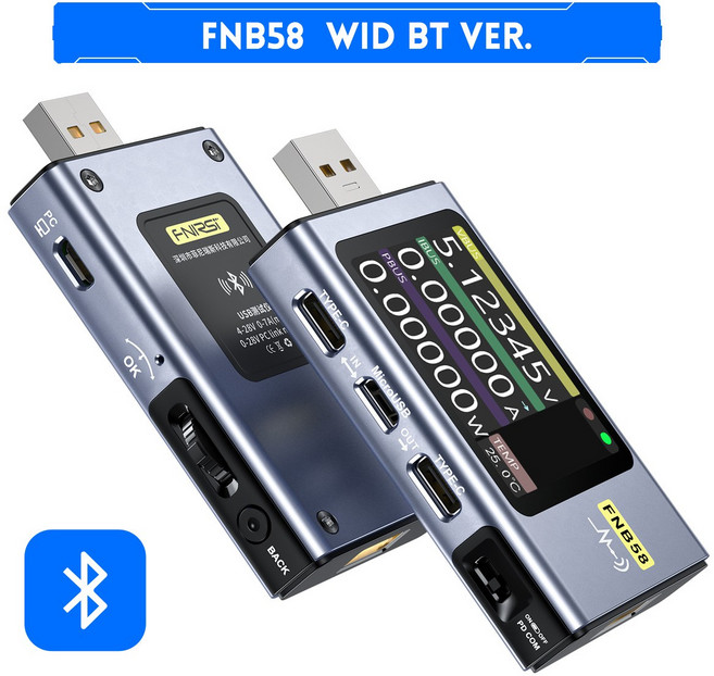 전압계FNIRSI-FNB58 USB 테스터 전압계 TYPE-C 고속 충전 감지 트리거 용량 측정 리플, 02 FNB58 With Bluetooth
