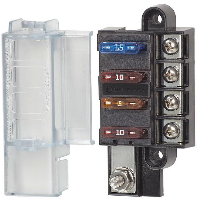 Blue Sea Systems Fuse Block ST 블레이드 독립 회로 6 커버 포함 5035, 4 회로
