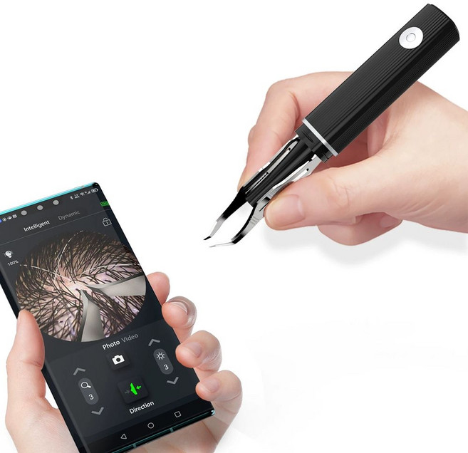 스마트현미경핀셋 확대내시경족집게 피지추출 초정밀집게 방수렌즈 와이파이 스마트돋보기, 1개, 블랙