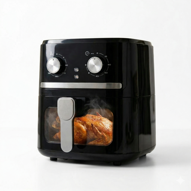쉐프메이커 대용량 에어프라이어 투명창 6.5L 듀얼히팅 올스텐, 블랙