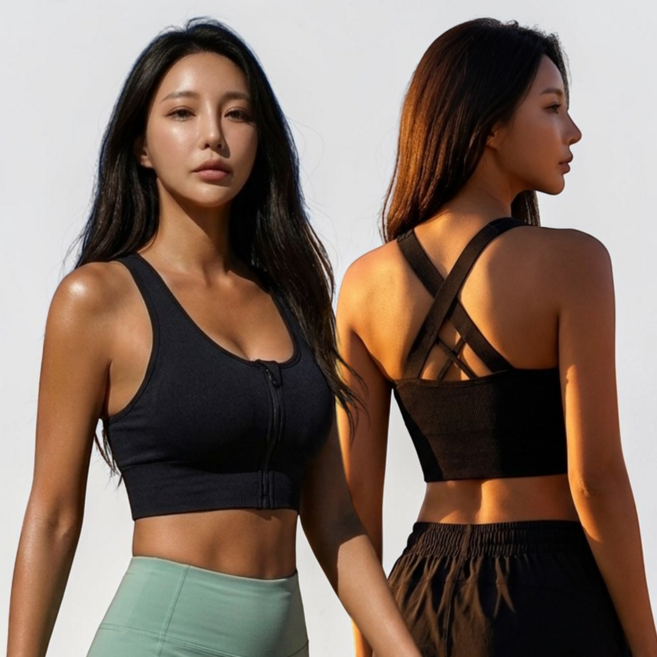 마린웨이브 엘라스틴 앞지퍼 레이서백 스포츠 브라 브라탑