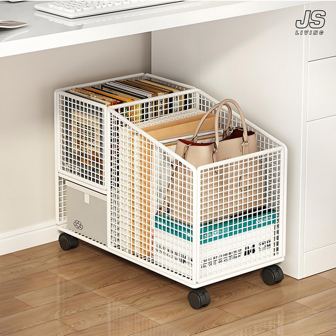 JS리빙 좁은 공간 이동식 다용도 수납장 2단 거실 철제 선반 화이트 주방 수납 정리함 침실 트롤리 책상 책상 밑 보관함 이동형 북카트 @JSLIVING-0452154ADSF0BA