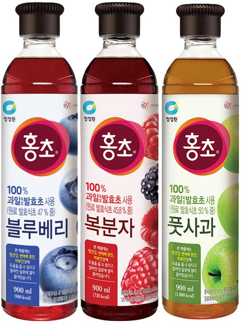 청정원 홍초 블루베리 + 복분자 + 풋사과, 1세트, 2.7L