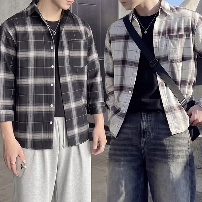 남녀공용 세미 크롭핏 루나 체크 남방 셔츠