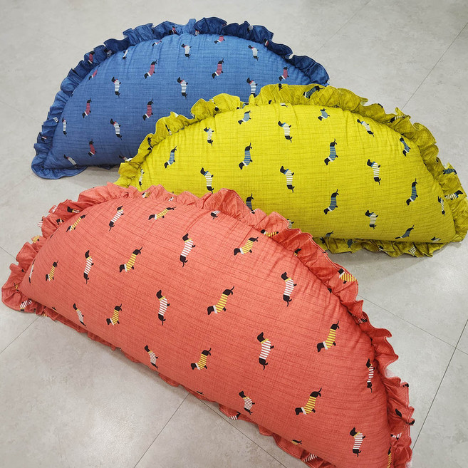 쭈앙 닥스훈트 반달쿠션 커버(솜별도) 안감있는 만두쿠션 대쿠션 헤드쿠션 커버, 블루