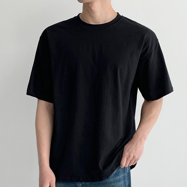 남자 오버핏 빅사이즈 순면 20수 라운드 무지 반팔티