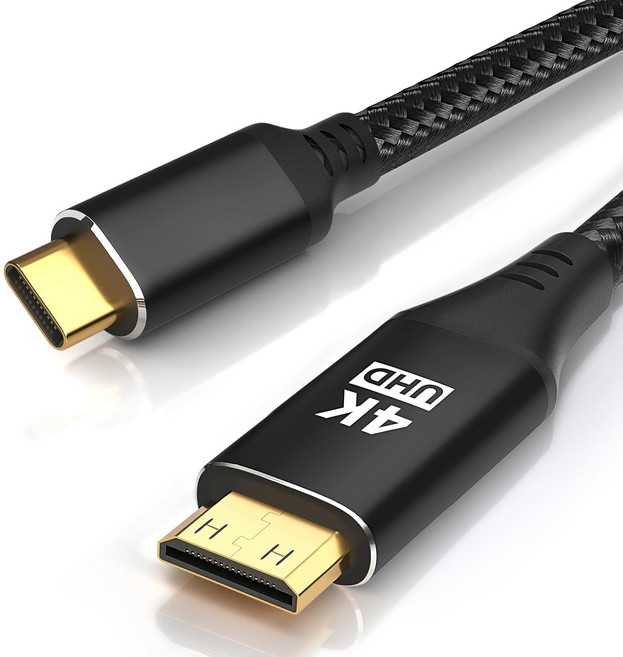 케이블 내구성 견고한 호환 USB C to Mini HDMI 6FT 고속 4K 코드 4K302K60Hz1080P 나일론 타입 단방향 휴대용 모니터 스팀 덱 ROG 앨리 노트북, 1개