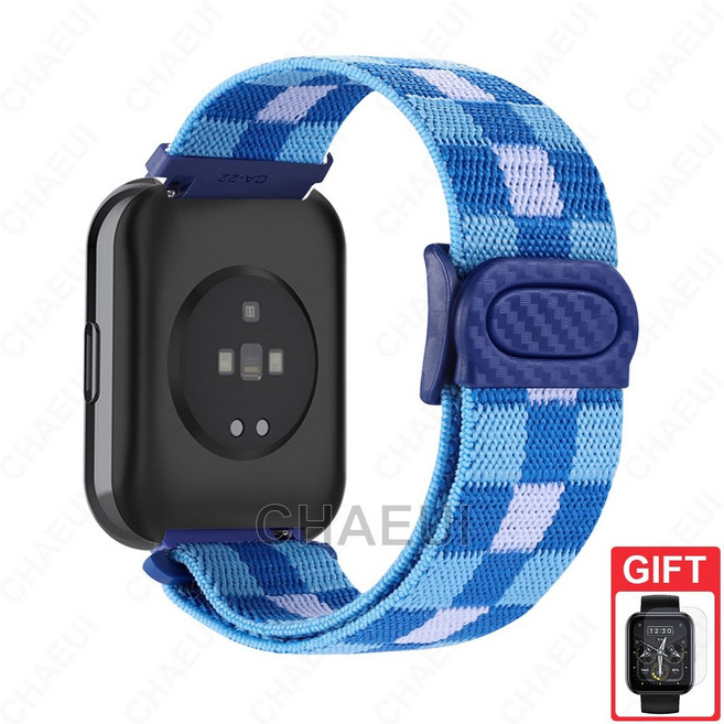 適用於 Realme Watch 5 3 Pro 錶帶 Realme Watch 2 Pro S 尼龍錶帶 碳纖紋扣錶帶, 1個, 格紋藍,Realme Watch, 格紋藍