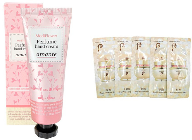 후 비첩 자윤 크림 1ml 120장 + 메디플라워 퍼퓸 핸드크림 아망떼 80g 1개