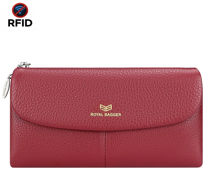 로얄배거 여성용 지퍼 단추 혼합식 카드 동전 수납 가죽 중지갑