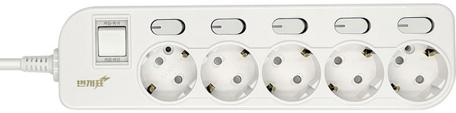 번개표 절전형 뉴개별스위치 멀티탭 5구, 1.5m, 화이트, 1개