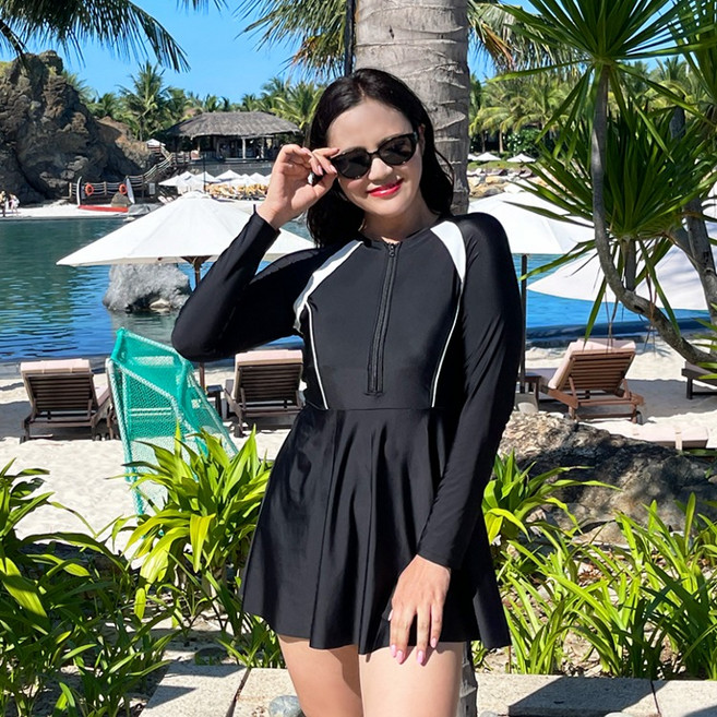 스포티 배색 래쉬가드 수영복(XL~4XL)빅사이즈수영복 비치웨어, 4XL