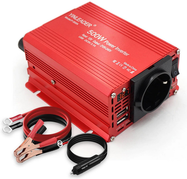 LVYUAN 자동차 인버터 500W-2600W 피크 전력 DC12V-AC220V 230V 50Hz EU 소켓 변압기 Inversor, [03] 1500W red, [01] EU 60Hz, 1개