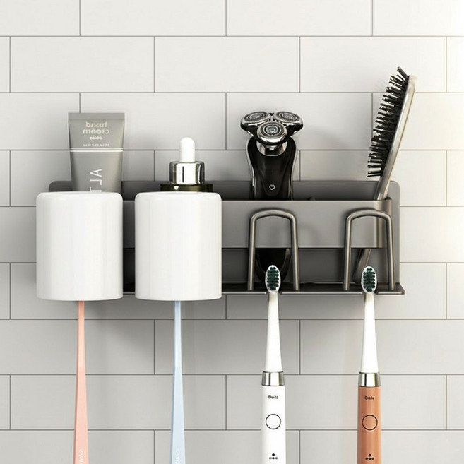무타공 접착식 칫솔걸이 2구3구4구, 1개, black 4인