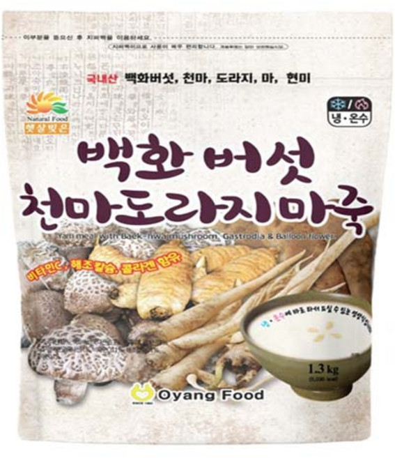 오양식품 햇살빚은 백화버섯 천마 도라지마죽 1.3kg(지퍼백), 1.3kg, 1개
