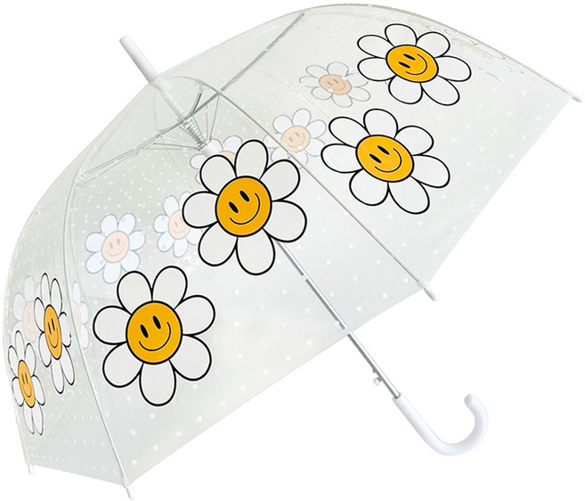 바이코코 스마일 데이지 도트 POE 돔형 대형 투명 자동 가벼운 장우산