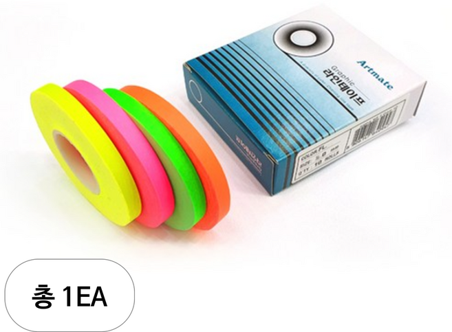 아트메이트 그래픽 라인테이프 4종 2mm x 16m, 형광노랑, 형광초록, 형광주황, 형광분홍, 1세트