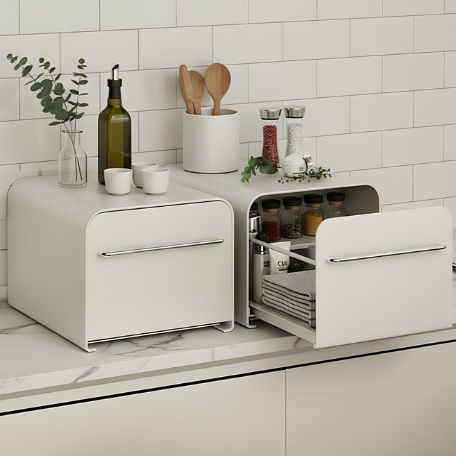 마치 미드센추리 슬라이드 철제 수납함, 2개, 화이트