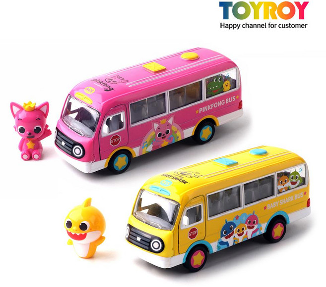 토이로이 핑크퐁 유치원버스 미니카 미니 캐릭터 버스 상어가족, VMK03 핑크퐁 유치원버스 노랑, 1개