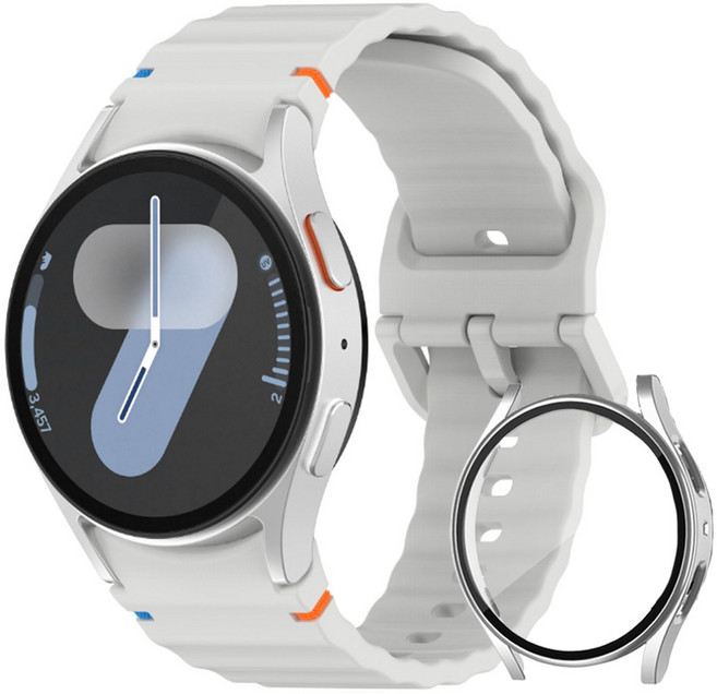 아이비온 갤럭시워치 날개형 실리콘 40 44 mm 스트랩 + 풀커버 케이스 세트, 퓨어실버, 1개