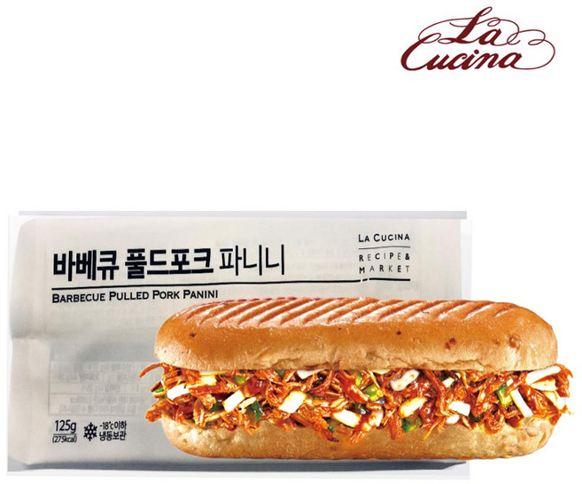 라쿠치나 바베큐 풀드포크 파니니 샌드위치, 라쿠치나 바베큐 풀드포크 파니니 x3개, 3개, 125g