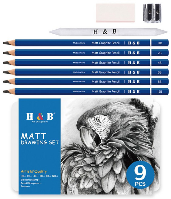 HB문화사 Matt Graphite 스케치 드로잉 펜슬셋트 전문가용 입시용 틴케이스, 1개