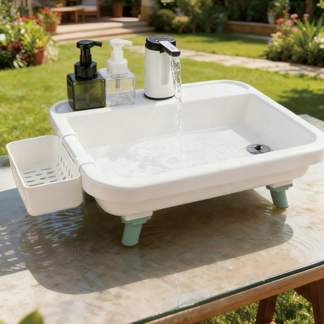 AKRUA 캠핑싱크대 싱크대 캠핑용싱크대 휴대용세면대 휴대용개수대 캠핑휴대용싱크대 간이싱크대 옥외 야영해요 야외 휴대할 수 있는, 1개, 카키