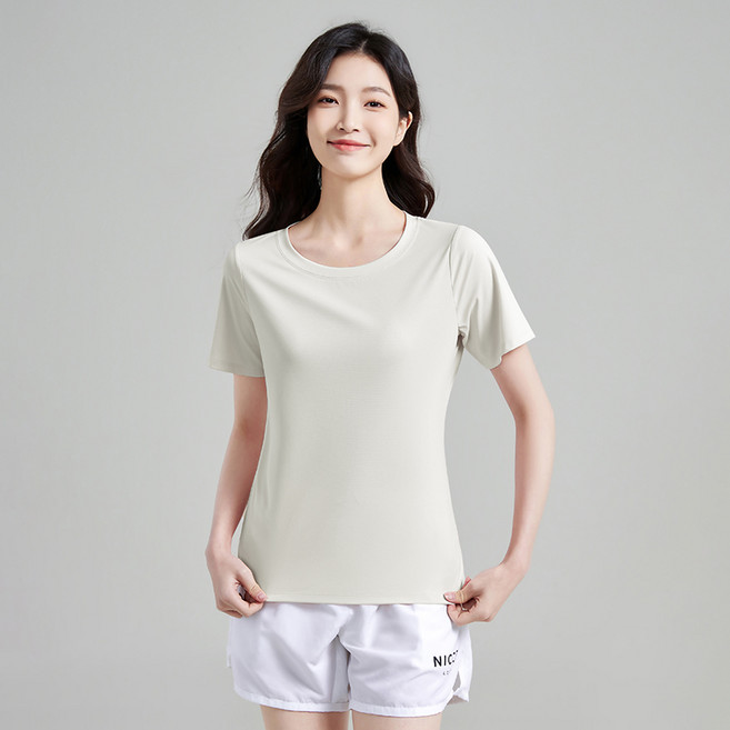 여성 슬림핏 아이스 쿨링 티셔츠 심플 순면 감성 데일리 출근룩 운동 반팔탑